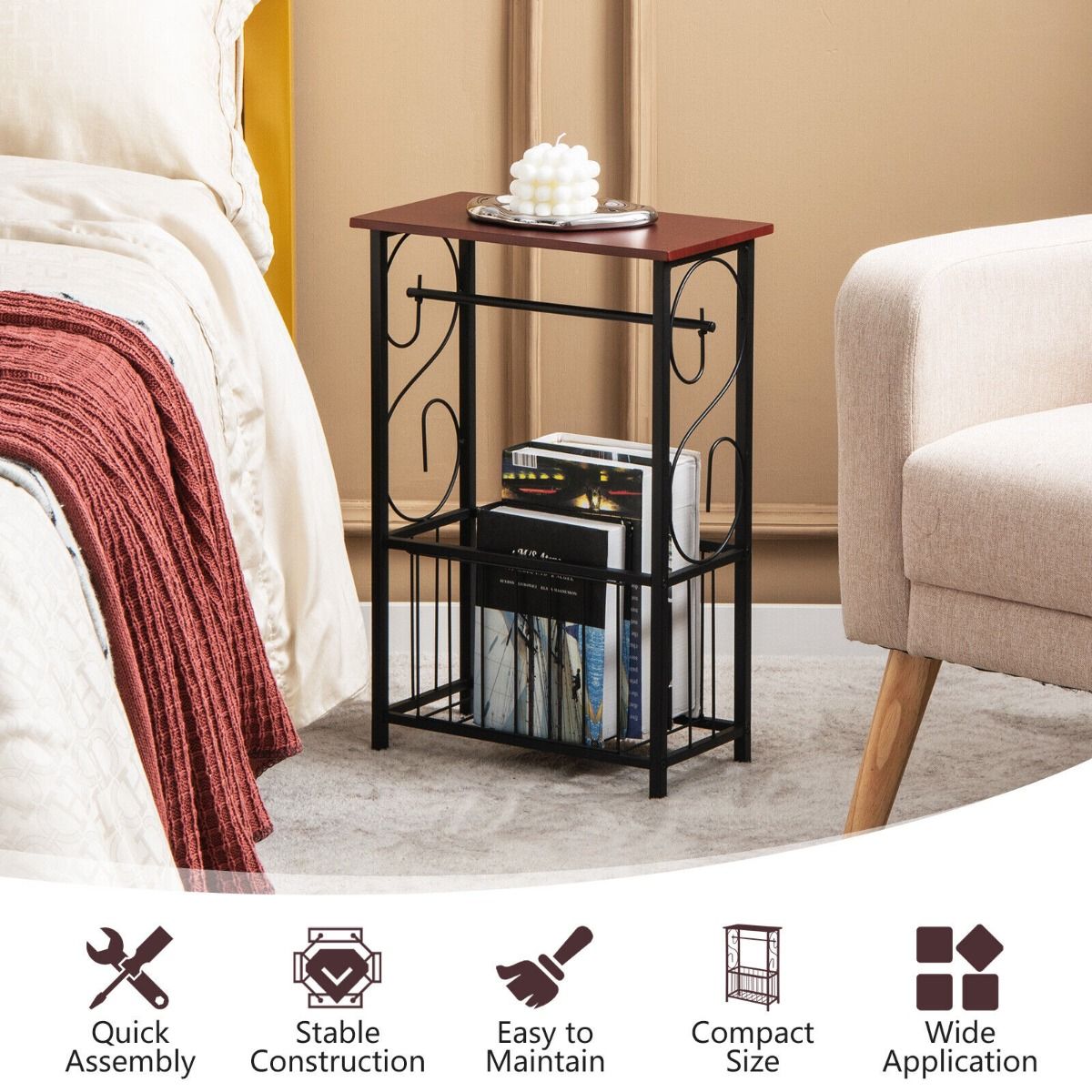 Narrow Sofa Side Table End Table with Toilet Paper Holder for Bathroom